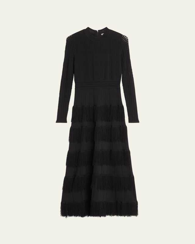 Piper Tiered Fringe Pointelle-Knit Maxi Dress
